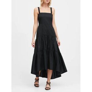 Banana Republic women's Poplin Tiered Maxi sundress 16 black square neck